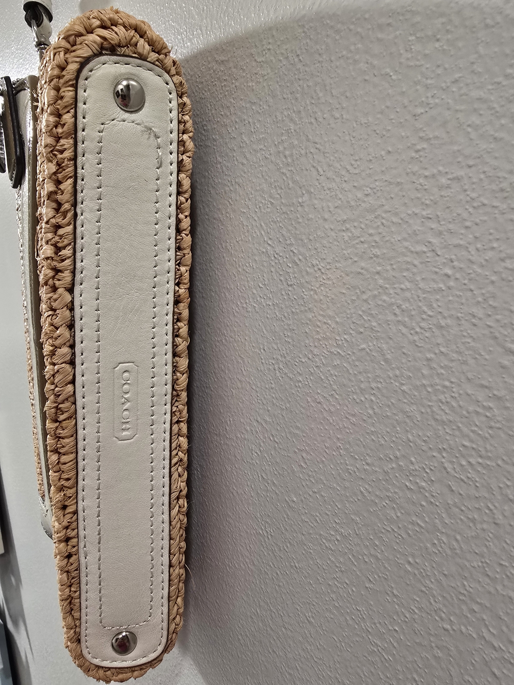 Coach Beige Straw Wristlet with White and Olive Trim - Picture 5 of 6